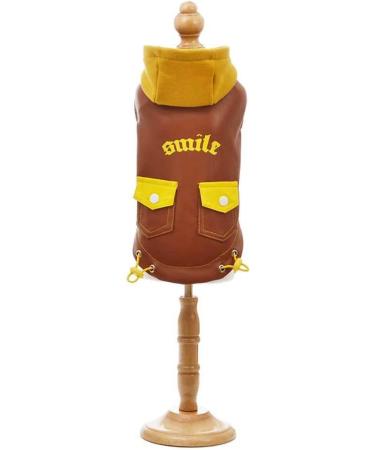 Waterproof Leather Dog Jacket for Women | Cool Hoodie with Smile Print | Warm Pet Sweatshirt & Bags | Dogs & Cats Clothing in Brown XS - Buy Online on GoSupps.com