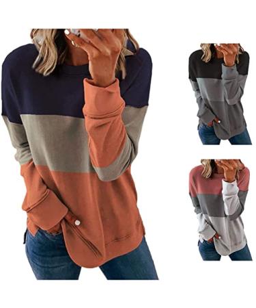 Angxiwan Women's Tops Color Block Long Sleeve Crewneck Sweatshirts Casual Oversized Pullover Tops Shirts #Orange Large