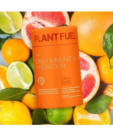Plantfuel Vegan Daily Immunity & Hydration Powder Packets - Wellmune, Aquamin, Electrolytes, Vitamin C & B6 - Citrus Burst (15 Servings) - Buy Online on GoSupps.com