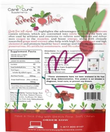 Beets Flow Soft Chews - Boost Nitric Oxide | Grape Seed Extract | Pomegranate Berry Flavor | 30 Chews - International Shipping Available - Buy Online on GoSupps.com