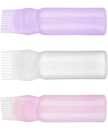 Minkissy 3pcs Root Comb Applicator Bottle Brush Root Comb Bottle for Hair Dye Coloring Scalp Treatment Essential White Purple Pink - Buy Online on GoSupps.com