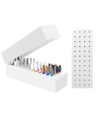 Diesisa Nail Bit Holder 48 Holes  Acrylic Drill Bit Holder for Nails Storage Box Dustproof Nail Container For Home Salon Use - White (NOT INCLUDING DRILL BITS)