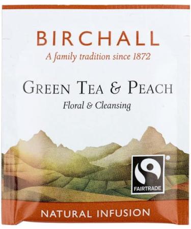 Birchall Pure Green Tea & Peach Green Tea with a Touch of Peach Antioxidants Green Tea & Peach Bags Bursting with Full Flavour 6 Boxes Of 25 Enveloped Plant-Based Tea Bags - Buy Online on GoSupps.com