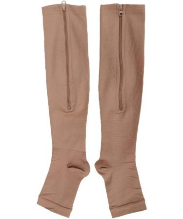 JHKJ Compression Socks with Toe & Leg Support - Knee Highs with Zipper - 2 Pairs Flesh Color L/XL - Perfect for Travel & Everyday Comfort - Buy Online on GoSupps.com
