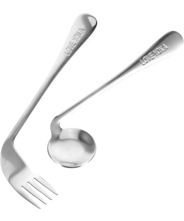 Lurrose Left-Handed Cutlery Set - Angled Lettuce Fork & Easy Grip Stainless Steel Spoon - 4-Piece Mixed Design for Comfortable Dining - Buy Online on GoSupps.com