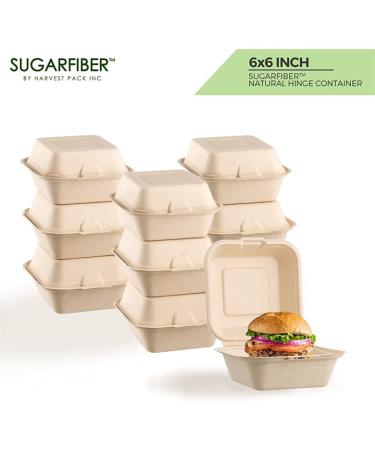50 Count Sugarfiber 6x6 Compostable Square Hinged Container - Eco-Friendly Plant Fibers - Buy Online on GoSupps.com