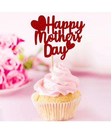 24 Pcs Mother's Day Cupcake Toppers Love Heart Glitter Happy Mother's Day Cupcake Inserts Cute Love Mum Cupcake Topper for Mother Day Birthday Party Woman's Day Decor (Red) - Buy Online on GoSupps.com