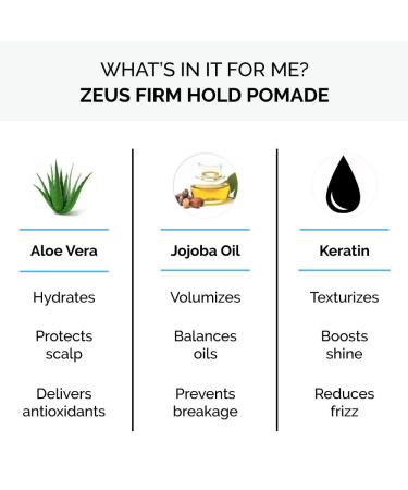 ZEUS Firm Hold Pomade - Water Based Styling Pomade with All Day Hold & Natural Shine - Made in USA - 4 oz - Buy Online on GoSupps.com