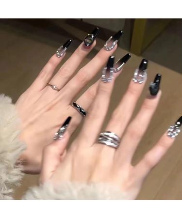 Temperament manicure new black gradient manicure wearing handmade nail long nail patch.(M)