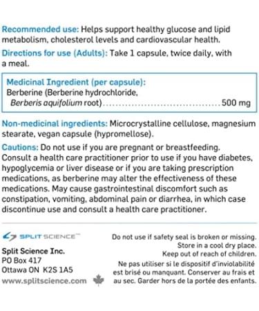 Split Science Berberine 500 mg per capsule| 90 Easy to Swallow Capsules | Non-GMO Gluten-Free Vegan | Suppports Glucose Metabolism Healthy Lipid Levels & Gut Health 1 - Buy Online on GoSupps.com