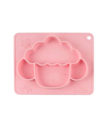 Tonwhar Silicone Divided Toddler Plates - Fun Lamb Shape Plate with Built-in Placemat for Toddlers - Baby Boys Girls Feeding Mat (Pink)