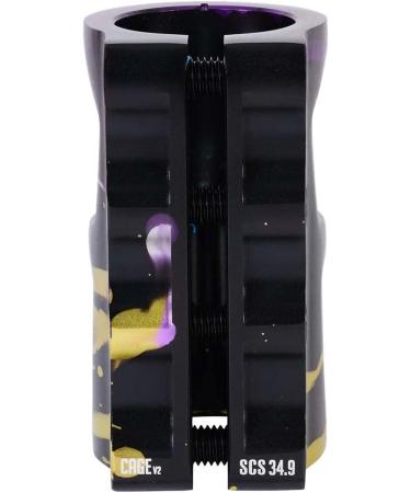 Oath Cage V2 Alloy 4 Bolt Scooter Clamp - Triple Anodised Blue/Purple/Titanium SCS Aluminum - Pro Scooter Clamp in Purple/Black/Yellow - Buy Online on GoSupps.com