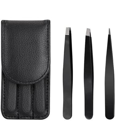 3pcs Professional Stainless Steel Precision Eyebrow Tweezers Set with Storage Bag for Eyebrows Plucking Ingrown Hair and Facial Hair Remover