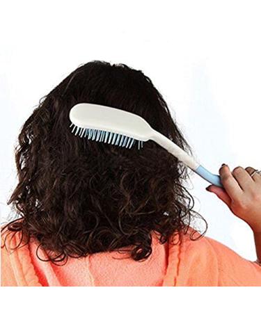 14" Long Reach Hairbrush Long Handle Plastic Hair Comb Non-Slip Handle Long Comb Hair Brush for Elderly Disabled inconvenient upper limb activities blue&white
