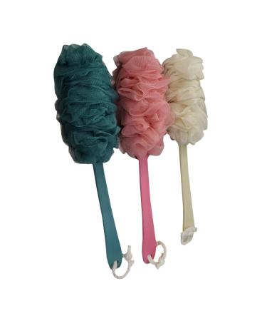 minkissy 3pc Bath Sponge Bath Ball Wooden Long Handle Bath Flower Shower Ball Shower Sponge Towel Take a Bath