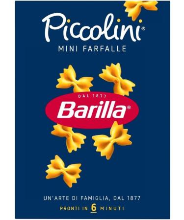 Barilla Piccolini Mini Farfalle small butterfly pasta for children and quick kitchen cooking time 6 minutes 100 durum wheat semolina ideal for sauces salads and soups 5 x 500 g + Italian Gourmet - Buy Online on GoSupps.com