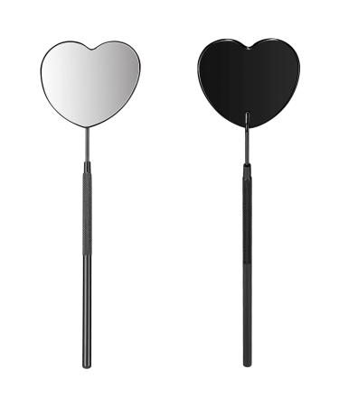Miuffue Lovely Lash Mirror  Heart Shaped Detachable Stainless Steel Eyelash Mirror  Lash Mirror for Eyelash Extensions  Lash Extension Supplies and Tool for Lash Techs  Black