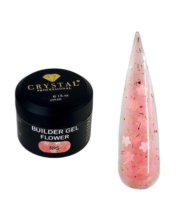 Crystal Professional Gel Builder - 15 ml - Gel nails with floral particles and medium consistency - Nail builder for creative extensions with a unique effect - Gel nail builder - Pink with