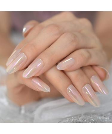 Shop Hujl Holographic Artificial Nails - Transparent Oval Medium Chrome-Plated Fake Nails | Colorful Manicure | 24 Pcs - Buy Online on GoSupps.com