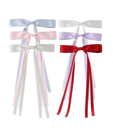 hgnxa Ribbon Elegant Style Side Clip Hair Clip Sweet Girls y Style Long knot Balletcore Type B 6 piece set