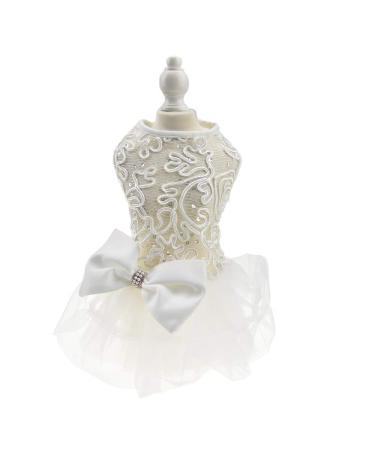 Hollow dog wedding dress tutu rock luxury luxury pearl loop Christmas dress costume for small dogs pet clothing (xs white) xs white