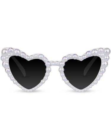 White Bride Sunglasses for Bachelorette - Heart Glasses for Bridesmaid Sunnies Bride to Be Gift Bachelorette Accessories Party Favors (Pearl