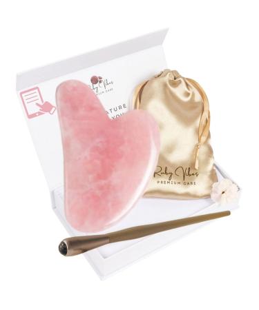 5 in 1 Gua Sha Facial Tool Tension Relief Scraping Decrease Puffiness Gua Sha Massage Tool for Face and Body Natural Stones Rose Quartz 360 Rotation Eyes Amethyst Jade Eye Roller