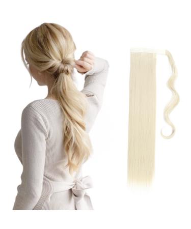23" Long Straight Wrap Around Ponytail Clip in Hair Extensions One Piece Hairpiece Magic Tape in Pony Tail Extension for Women Bleach Blonde