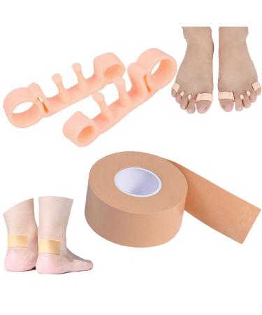 Reusable Multi Toe Alignment Corrector/Toes Protector Finger Bunion Corrector/Foot Yoga Stretchers + 1 Roll Foot Heel Sticker Tape Nude