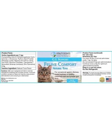 Vitality Science Feline Comfort for Cats | Promotes Healthy Intestinal Tract & Gut Flora | Supports Gastric Stability | Helps with Vomiting & Diarrhea | 100% Additive-Free | Seafood 98g - Buy Online on GoSupps.com