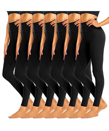 iceROSE 7 Pack High Waisted Leggings for Women Buttery Soft Black Running Yoga Leggings 01 Black*7 Large-X-Large