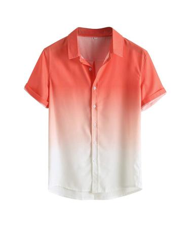 Hawaiian Beach Shirts Mens Tie Dye Light Color Casual Stylish Fit Summer Beach Top Button Down Short Sleeves Tshirt Orange X-Large
