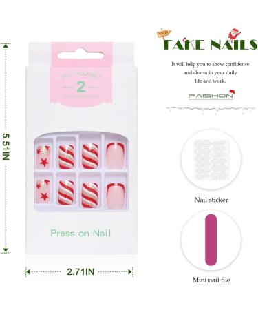 Vatocu Christmas False Nails - Short Red Press on Nails with Snowflakes, Elk, Snowman Design (24pcs) - Acrylic Stick on Nails for Women and Girls - Buy Online on GoSupps.com