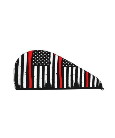 Hair Towel Wrap Hair Drying Towel with Button Towel Turban Head Towel to Dry Hair Quickly (Firefighters USA Flag)