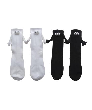 Yemnaw Couple Holding Hands Socks Mid-tube Socks Magnetic Three-dimensional Doll Socks Black+white