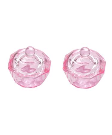 SUKPSY 2 Pcs Glass Crystal Dappen Dish Cup with Lid  Dappen Dish Bowl Acrylic Liquid Powder Glassware Tool for Nail Art (Pink Octagon)
