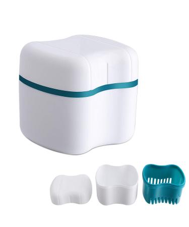 Denture Bath Case with Basket Denture Bath Cleaning Box Container Soaking Cup Cleaner Retainer Case Holder for Dentures for False Teeth (B)