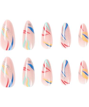 JUSTOTRY 24 Pcs Flame Rainbow Oval False Nails - Short Multi Colour French Press on Nails with Nail Glue - Almond Stick on Nails for Women - Iridescent Fake Nails for Nail Art - Buy Online on GoSupps.com