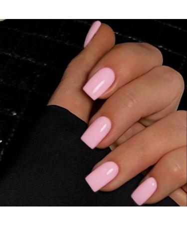 KQueenest 30 PCS Light Pink Press on Nails Short Medium Square Fake Nails Acrylic Salon Colored Gel Glue on Nails Thick Short Coffin False Nails Set Varied Sizes for Women Finger Decoration square glossy pink