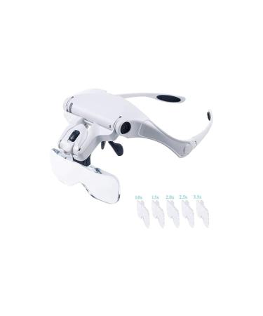 Headband Magnifier Head MountLighted Magnifying Glasses Hands Free Headband Magnifier with LED Light 1X to 3.5X Zoom with 5 Detachable Lenses Head-Mounted Magnifier for Reading Jewelry Loupe Watc