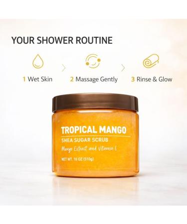 Mango Scent Body Scrub with Sugar and Shea Textured Exfoliating Body Care Cream for Routine Skin Use Wide Jar Format 18 oz - Buy Online on GoSupps.com