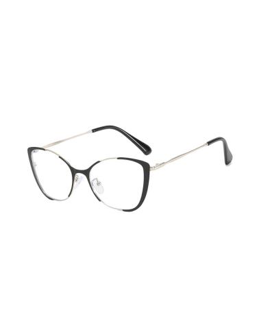 SERONI Vintage Metal Cat Eye Frame Blue Light Blocking Glasses for Women Men Anti UV Ray Computer Reading Glasses Black-sliver 59 Millimeters