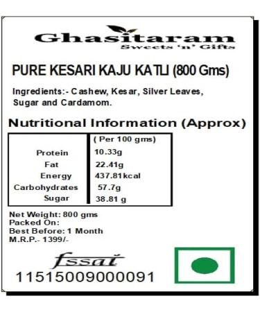Ghasitaram Gifts Rakhi Gifts for Brothers Rakhi Sweets - Pure KESARI KAJU KATLI (800 GMS) with Beads Rakhi - Buy Online on GoSupps.com