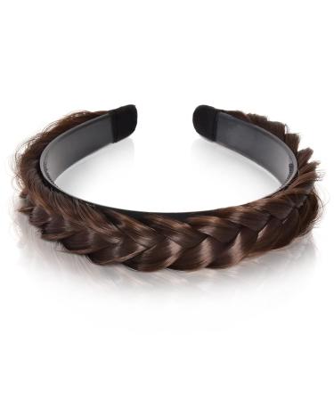 VUKU Fluffy 2 Strands Synthetic Hair Braid Headband - Brown | Wide Non-Slip Twist Braided Headband for Girls and Women - Buy Online on GoSupps.com