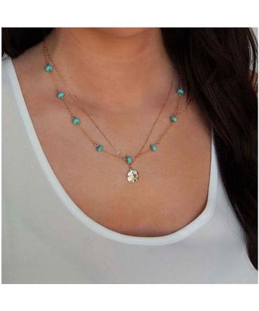 Boho Layered Turquoise Necklace | Gold Hammered Coin Disc Pendant | Vintage Jewelry for Women - Shop Internationally - Buy Online on GoSupps.com