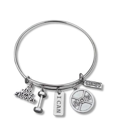 Infinity Collection No Excuses Exercise Bracelet Weighted Barbell Dumbbell Charm Workout Gifts