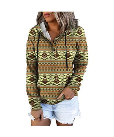 Womens Fall Winter Thermal Top Casual Retro Long Sleeve Sweatshirt Pullover Drawstring Button Hoodie with Pockets Khaki Large