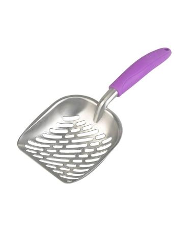 Large Metal Cat Litter Box Scoop Stainless Aluminum Alloys 13.8"*5.5"*1.8" (Purple Handle)