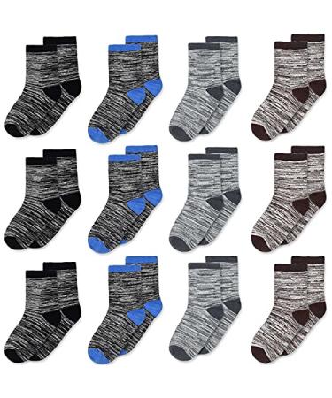 SPTRAMLE Boys Socks, 12 Pairs Crew Socks for Toddler Kids Boys Girls(1-14 Years Old), Athletic Half Cushion Socks Set 5-7 Years #2 Multicolor B