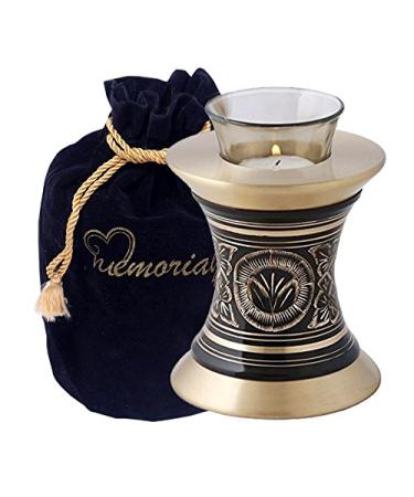 MEMORIALS 4U Memorials4u Majestic Golden Aura Tealight Urn - Black & Gold Tea Light Urn for Ashes - Candle Urn - NOT Intended for Full Cremation Ash Quantity